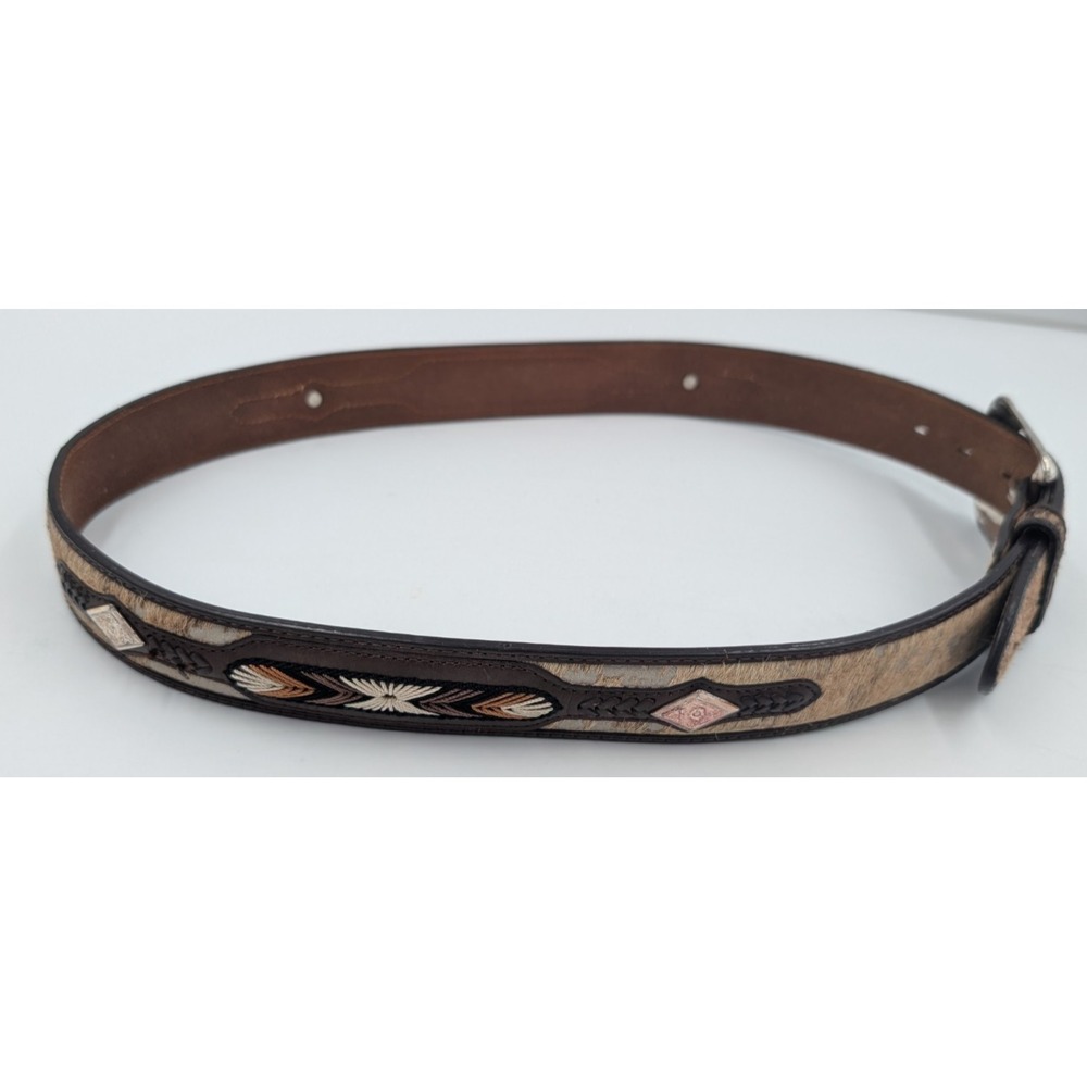 Distressed Vintage Rodeo Western Leather Belt Hair Fur Southwestern Mens Size 36